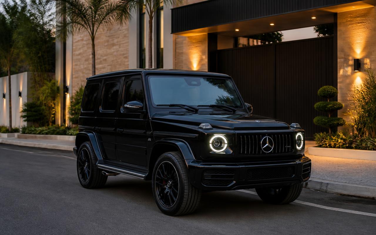 Black Mercedes-Benz G-Class G-Wagon parked outside a luxury Ikoyi residence in the evening